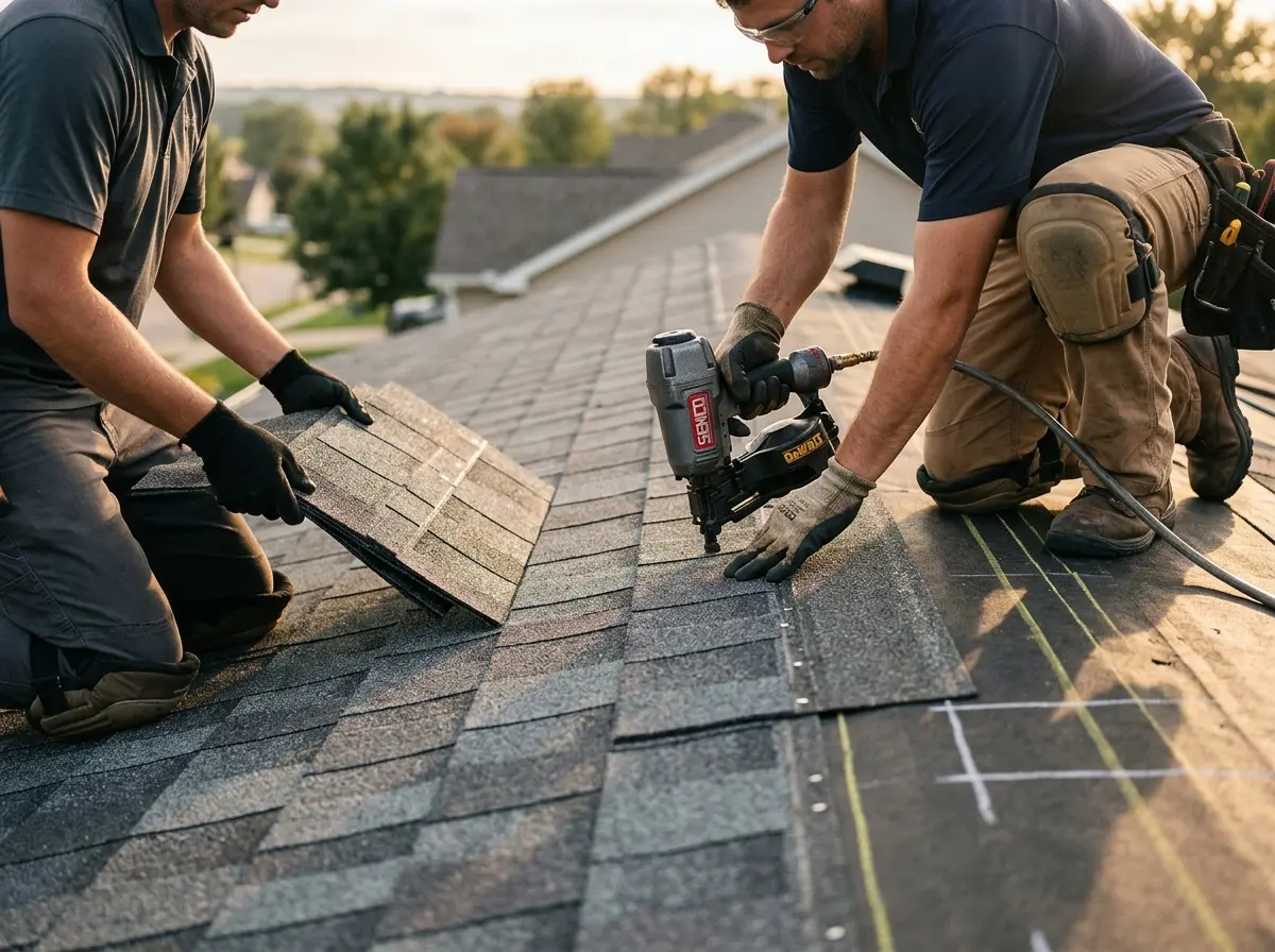 Professional roofer working on a residential roof in Port Arthur